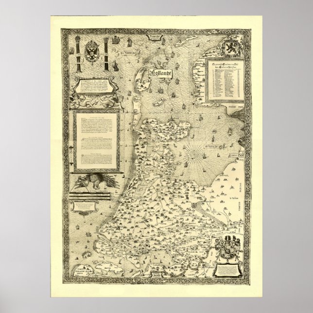 Póster Mapa de Holanda por Jacob van Deventer (Frente)