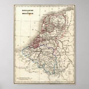 Póster Mapa de Holanda y Bélgica