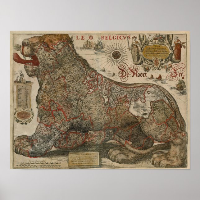Póster Mapa de Holanda y Bélgica - 1630 (Frente)
