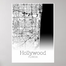 Mapa de Hollywood - Florida - Poster de Mapa de Ci
