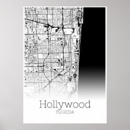 Póster Mapa de Hollywood - Florida - Poster de Mapa de Ci