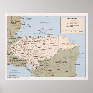 Póster Mapa de Honduras (1985) Atlas del País Latinoameri