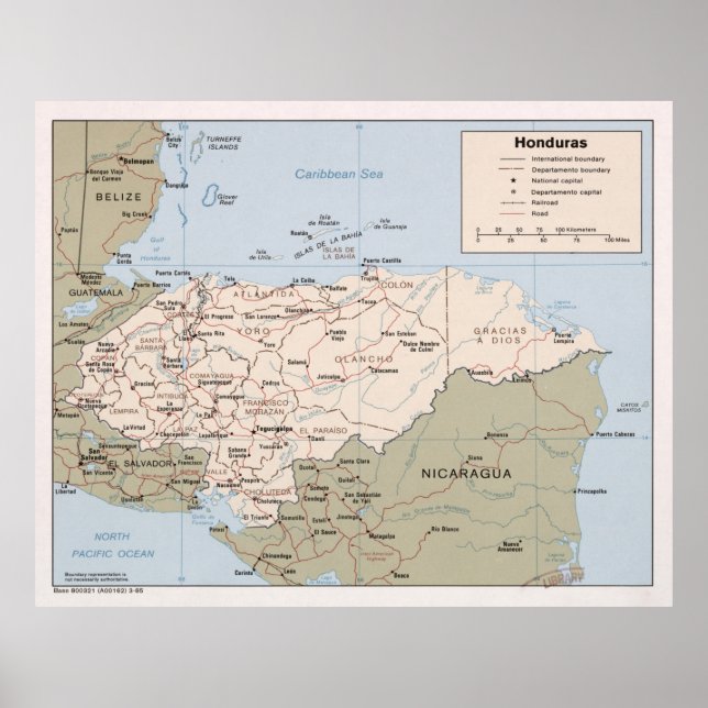 Póster Mapa de Honduras (1985) Atlas del País Latinoameri (Frente)