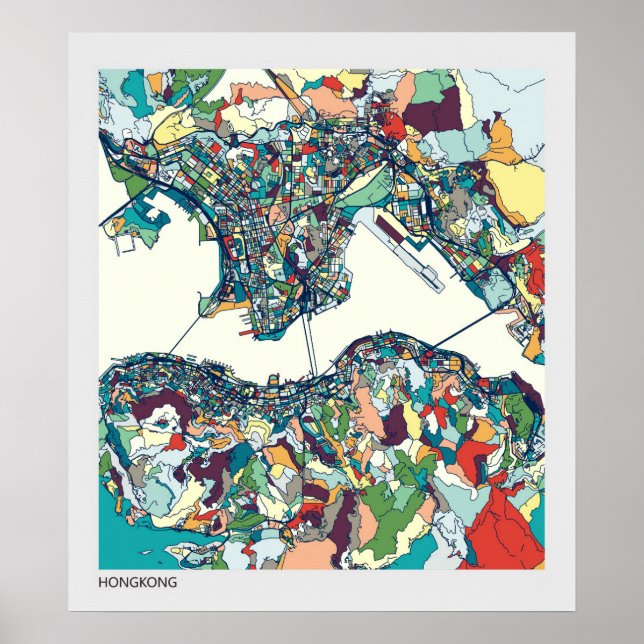 Póster Mapa de Hong Kong, China (Frente)