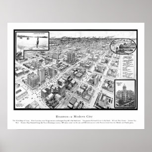 Póster Mapa de Houston, TX de 1912