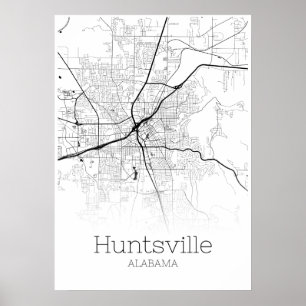 Póster Mapa de Huntsville - Alabama - Poster de Mapa de l