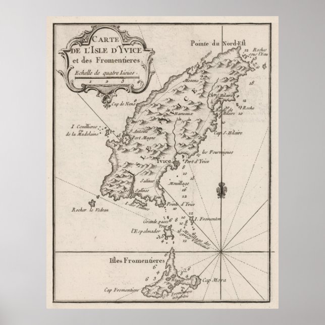 Póster Mapa de Ibiza España (1764) (Frente)