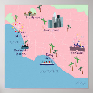 Póster Mapa de iconos de Los Ángeles