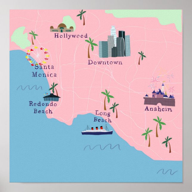 Póster Mapa de iconos de Los Ángeles (Frente)