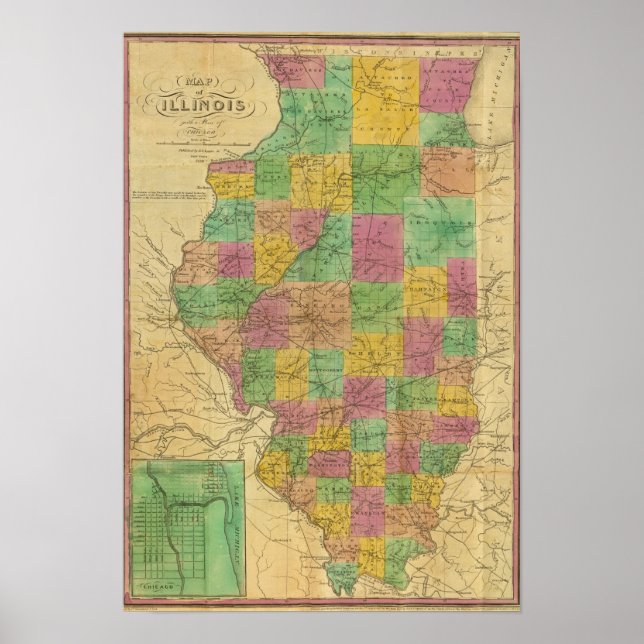 Póster Mapa de Illinois 2 (Frente)
