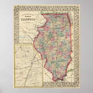 Póster Mapa de Illinois de Mitchell