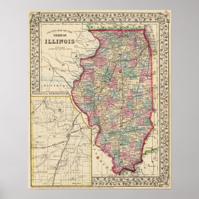 Póster Mapa de Illinois de Mitchell (Frente)