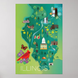 Póster Mapa de Illinois Impreso