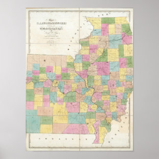 Póster Mapa de Illinois y Misuri