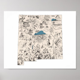 Póster Mapa de imágenes antiguas de Nuevo México