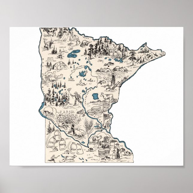 Póster Mapa de imágenes de la época de Minnesota (Frente)