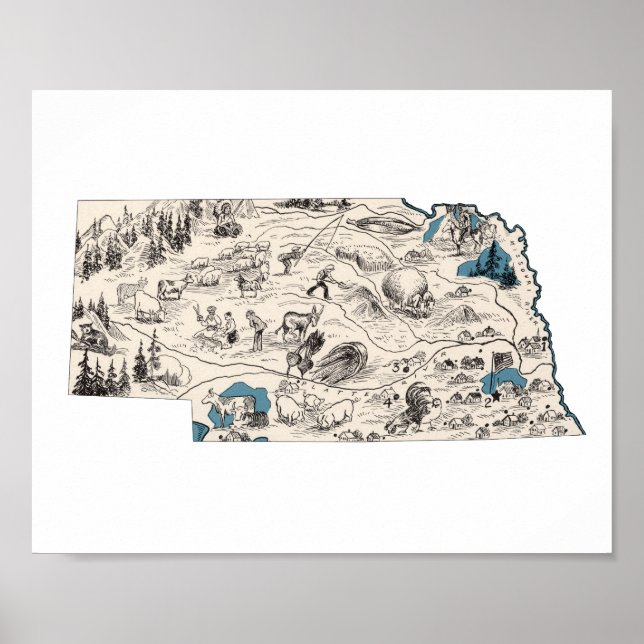 Póster Mapa de imágenes de la época de Nebraska (Frente)