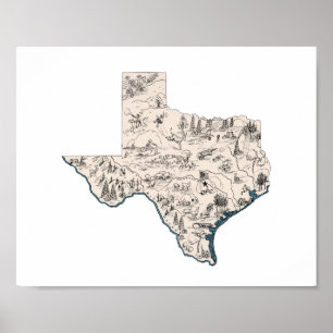 Póster Mapa de imágenes de la época texana en solitario d