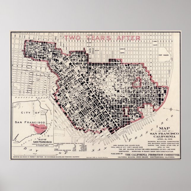 Póster Mapa de incendios de San Francisco - 1908 (Punnet  (Frente)