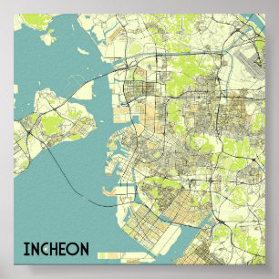 Póster Mapa de Incheon, Corea del Sur