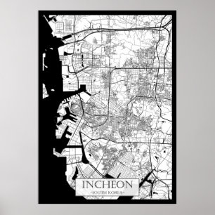 Póster Mapa de Incheon Corea del Sur
