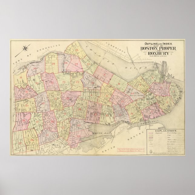 Póster Mapa de índice de Boston (Frente)