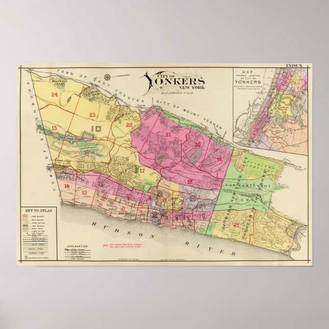 Póster Mapa de índice del atlas de Yonkers (Frente)