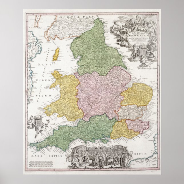 Póster Mapa de Inglaterra | 1760 (Frente)