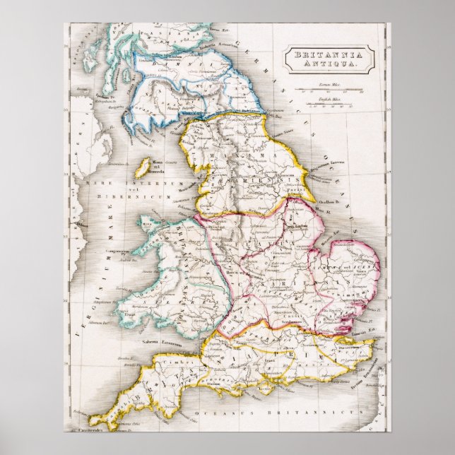 Póster Mapa de Inglaterra | Britannia Antiqua (Frente)