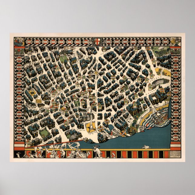 Póster Mapa de Inglaterra de la vieja Londres (1915) Vint (Frente)