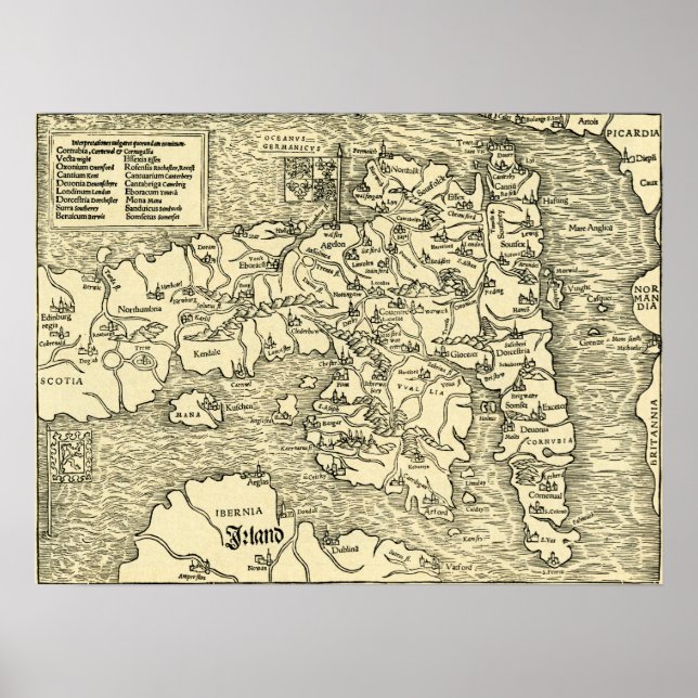 Póster Mapa de Inglaterra en Geographia Universalis de Pt (Frente)