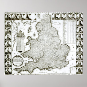 Póster Mapa de Inglaterra y Gales, 1644