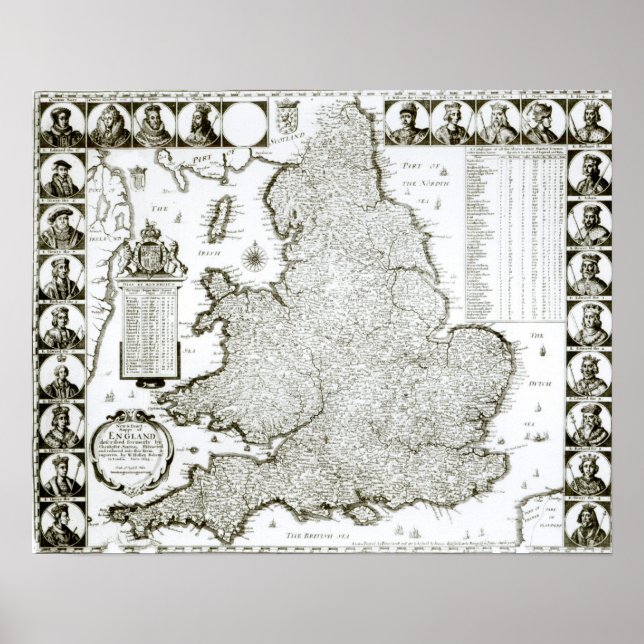 Póster Mapa de Inglaterra y Gales, 1644 (Frente)