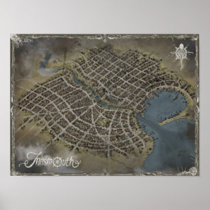 Póster Mapa de Innsmouth, mundo de Lovecraft