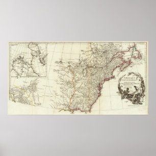 Póster Mapa de inserción de los límites de Norteamérica