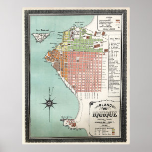 Póster Mapa de Iquique Vintage Chile (1895)