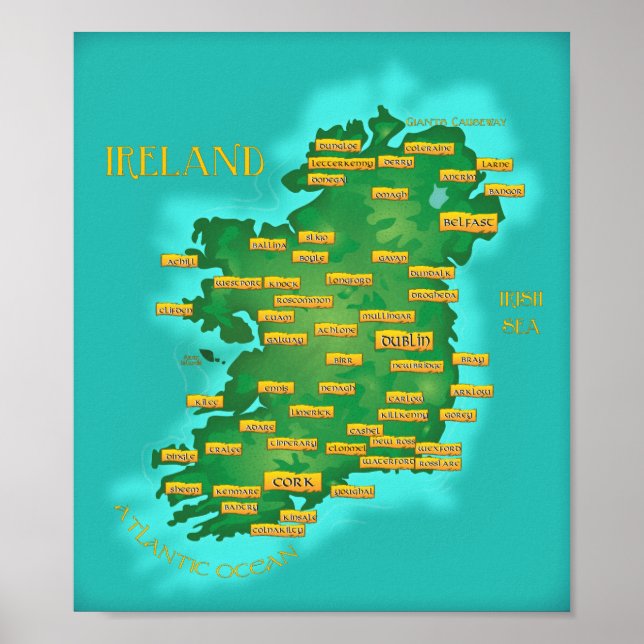 Póster Mapa De Irlanda (Frente)