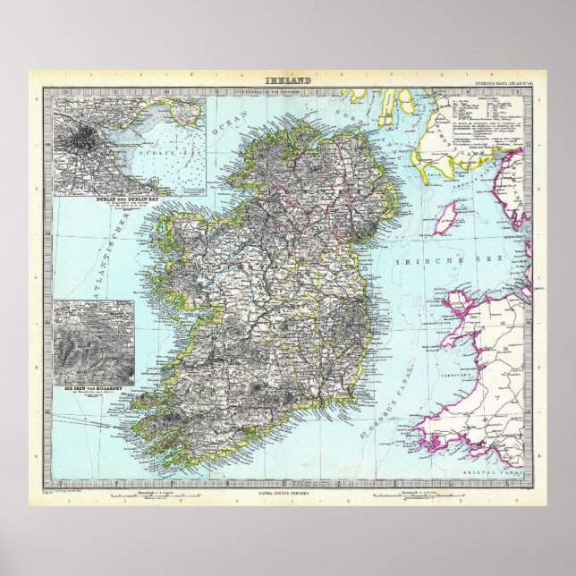 Póster Mapa de Irlanda (1891) (Frente)