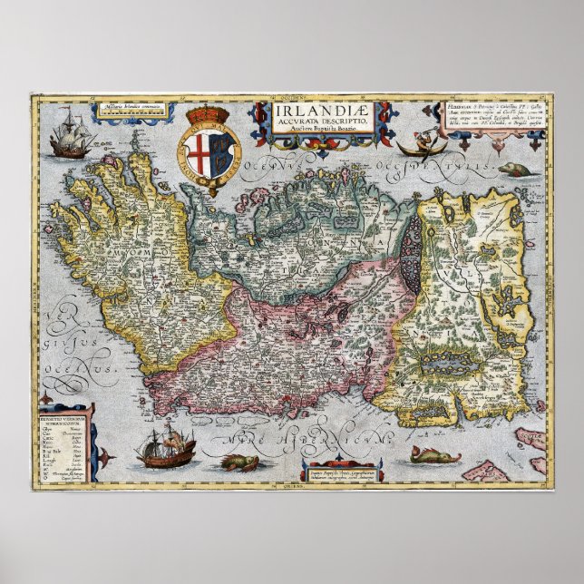 Póster Mapa de Irlanda de 1609 (Frente)