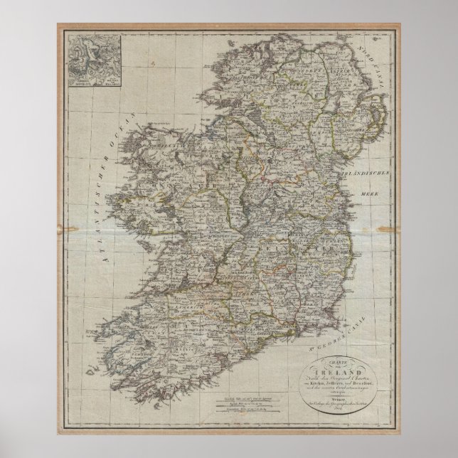 Póster Mapa de Irlanda de 1804 (40"x47") (Frente)