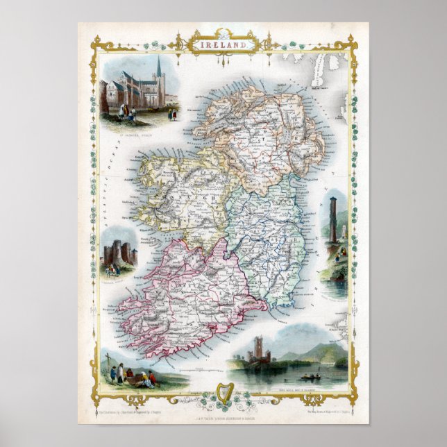 Póster Mapa de Irlanda de 1851 (Frente)