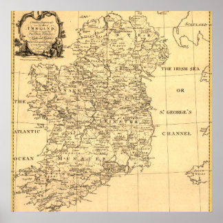 Póster Mapa de Irlanda, familias de irlandeses e inglés