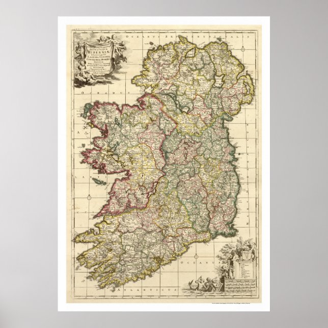 Póster Mapa de Irlanda por Frederik de Wit 1710 (Frente)