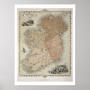 Póster Mapa de Irlanda, publicado c.1850 (color mano en