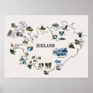Póster Mapa de Islandia