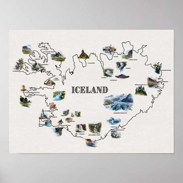 Póster Mapa de Islandia (Frente)