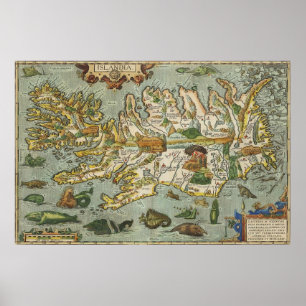 Póster Mapa de Islandia 1590