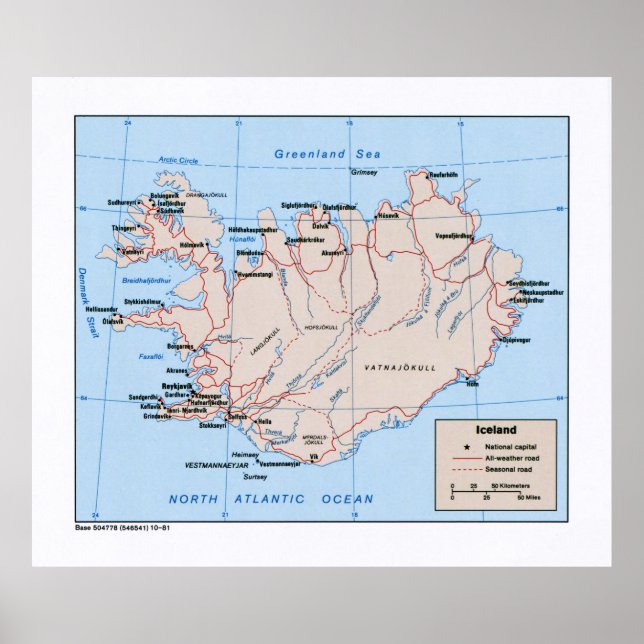 Póster Mapa de Islandia (1981) (Frente)