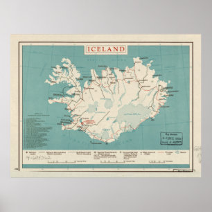 Póster Mapa de Islandia (alrededor de 1959)