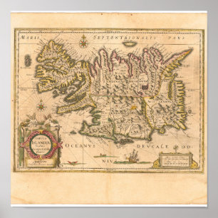 Póster Mapa de Islandia (Blaeu, 1645)